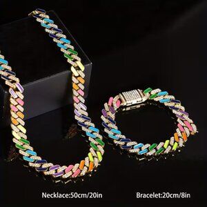 #624 pcs Hip Hop Fashion Colorful Enamel Pave Zinc Alloy Cuban Link Chain